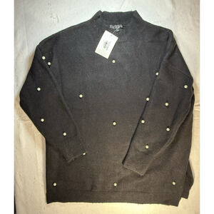 NWT Fore small Pearl trim Sweater black classic elegant designer NEW